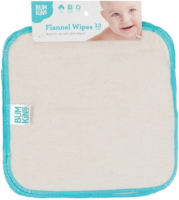 Bumkins Reusable Flannel Wipes, 12-Count, Natural - Image 4