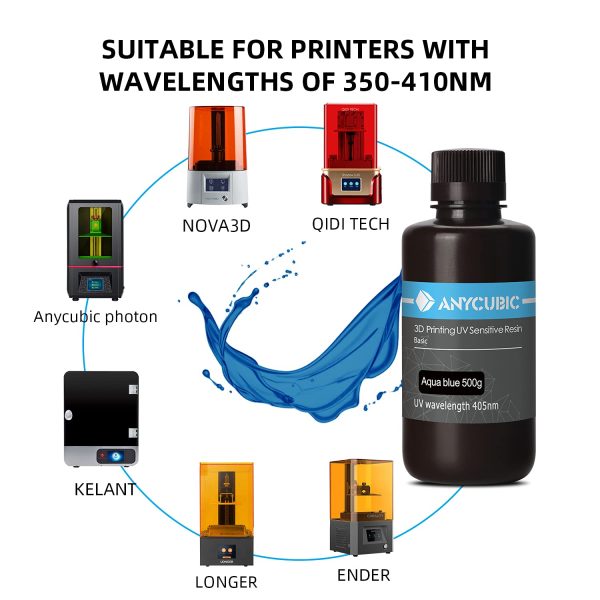 ANYCUBIC 3D Printer Resin, 405nm UV-Curing Resin, Fast Curing Photopolymer Resin for SLA/LCD 3D Printer(Aqua Blue 500 G) - Image 3