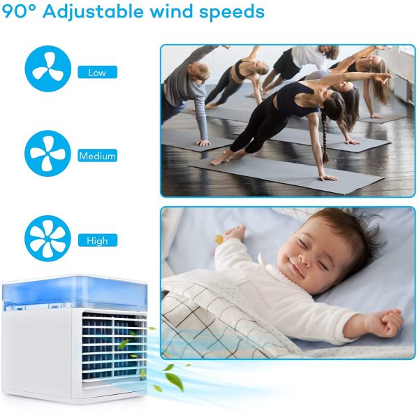 Portable Air Conditioner, Evaporative Air Conditioner Fan with 3 Speeds 7 Colors, Camping AC Unit, Personal Space Air Conditioner Personal Air Cooler Desktop Air Conditioner for Office, Individual Climatiseur Portatif - Image 4