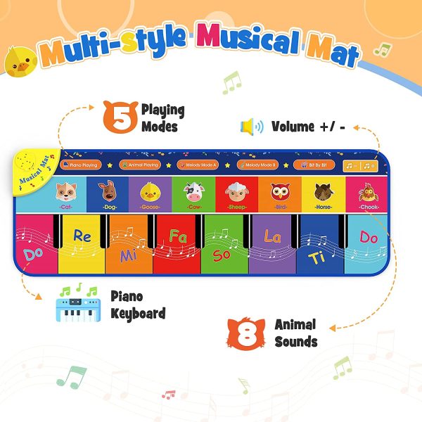 Toddler Girl Toys, TopDollo Baby Musical Toys for 1-6 Year Old Girls Piano Mat Gifts for 2-6 Year Old Girls Baby Piano Mat Boys Toys Age 1-6 Toddler Piano Autism Sensory Toys Kids Dance Mat - Image 2