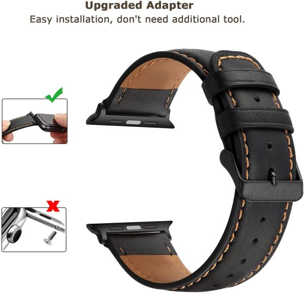 Tasikar Bands Compatible with Apple Watch Band 38mm 40mm 41mm Premium Genuine Leather Replacement Bracelet Strap Compatible with Apple Watch Series 7 (41mm) SE Series 6 5 4 (40mm) Series 3 2 1 (38mm)- Black - Image 8