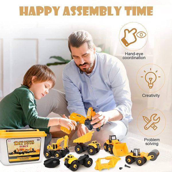 Take Apart Truck Car Toys with Electric Drill - DIY Construction Vehicles Excavator Toy Set with Storage Box Building STEM Toy Gifts for Kids Boys Girls Age 3 4 5 - Image 4