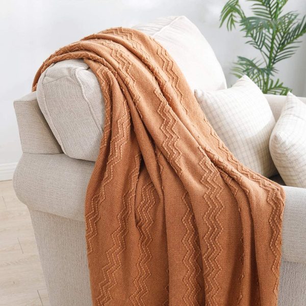 Bourina Throw Blanket Textured Solid Soft Sofa Couch Cover Decorative Knitted Blanket, 50" x 60", Almond - Image 8