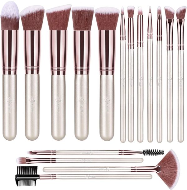 BESTOPE PRO Makeup Brushes 16 PCs Makeup Brush Set Premium Synthetic Foundation Brush Blending Face Powder Blush Concealers Eye Shadows Make Up Brushes Kit (Champagne Gold)