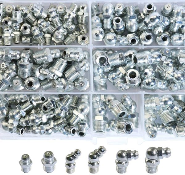 120pcs SAE Standard 1/4"-28 1/8"-28 Assortment Kits of Hydraulic Lubrication Steel Zerk Grease Nipple Fitting Straight and 90 and 45 Degree Angled for Oil Gun - Image 6