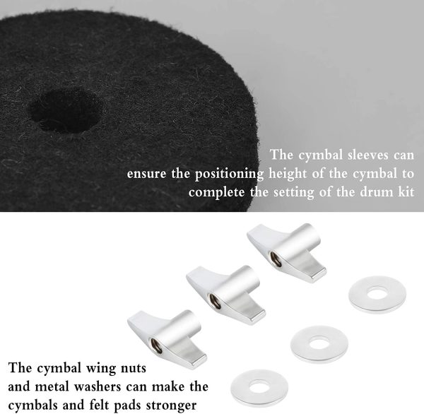 21 Pieces Cymbal Replacement Accessories, Drum Kit Accessories Set include Cymbal Felts, Cymbal Sleeves with Base, Cymbal Wing Nuts and Cymbal Washer - Image 4