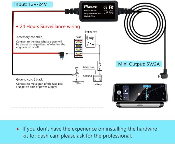 Dash Cam Hardwire Kit, Mini USB Hard Wire Kit Fuse for Dashcam,  12V-24V to 5V Car Dash Camera Charger Power Cord, Gift 4 Fuse Tap Cable and Installation Tool??1.5ft - Image 4