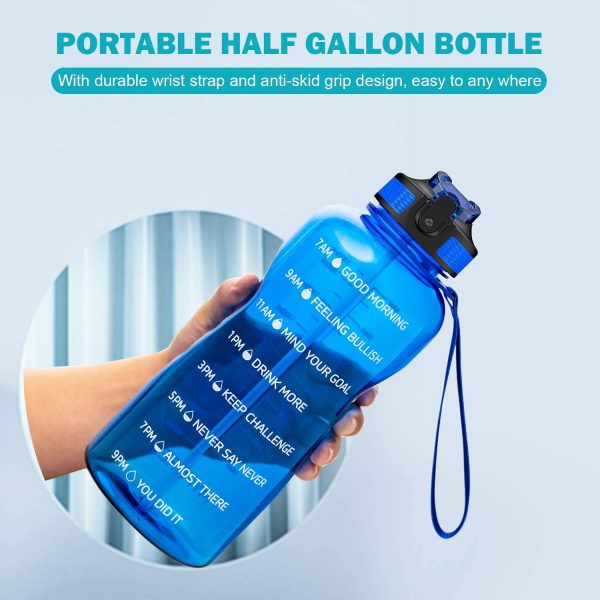 Half Gallon Tritan Water Bottle with Straw BPA Free, 74oz Gym Bottles with Time Marker, 2.2L Daily Water Intake Bottle for Your Drinking Water Needs BLUE - Image 7