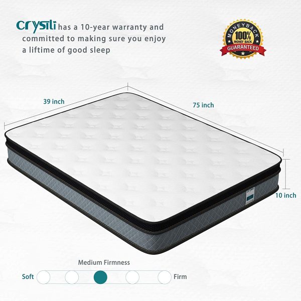 Twin Mattress,  10 Inch Memory Foam Springs Twin Mattress Foam Layer Mattress in a Box Innerspring Hybrid Mattress