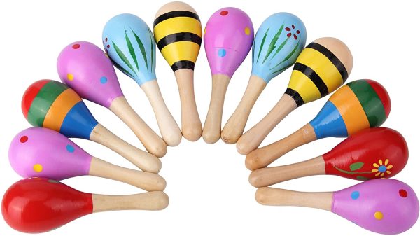 Sansheng 12 PCS Mini Wood Festival Maracas Toys, Wooden Maracas Festival Painting, Wooden Carnival Maracas (Random Colors) - Image 7