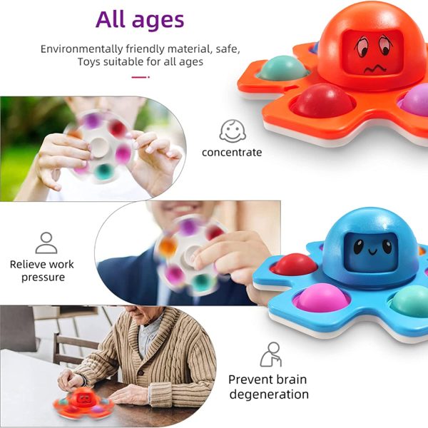 5PC Face-Changing Octopus Pop Fidget Spinner Toys,Simple Dimple Sensory Toy to Stress Reduction and Anxiety Relief Hand Toy Suitable for Adults and Children