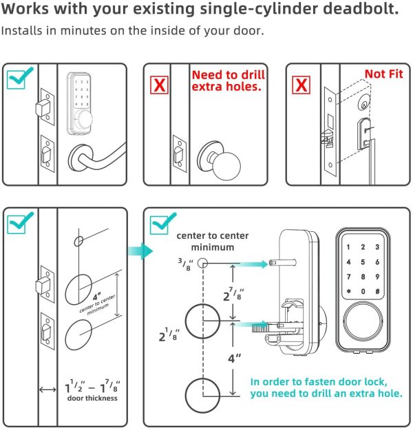 Smart Door Lock,SAFEVANT Keyless Entry Door Lock with Auto Lock,WiFi Door Lock Keypad with Remote Sharing Ekey, Bluetooth Touchscreen Digital Door Lock with Free APP Monitoring for Home Hotel Apartment - Image 3