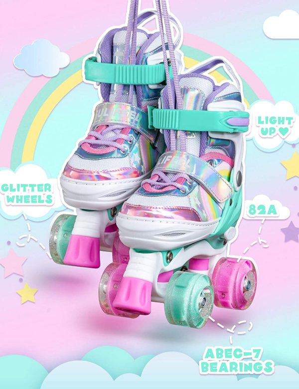 Sulifeel Rainbow Unicorn 4 Size Adjustable Light up Roller Skates for Girls Boys and Kids - Image 2