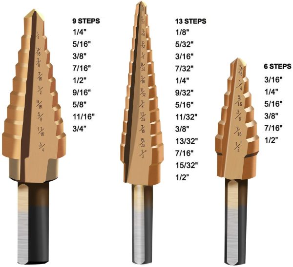 Zhushan Step Drill Bit Set, 3Pcs Set High Speed Steel Titanium Step Drill Bit,Double Cutting Blades,Short Length Drill Bits for Sheet Metal Hole Drilling - Image 3