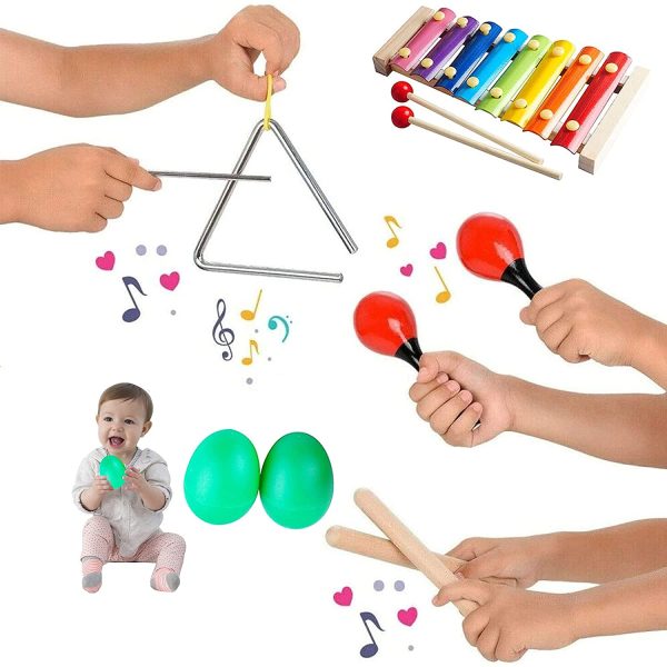 Kids Musical Instruments,Egg Shakers for Babies,Wooden Baby Percussion Toy Rhythm Xylophone,Kids Percussion Toy,Maracas/Wrist Bells/Triangle Hand Bells/Rhythm Band for Toddler, Children Preschool Educational Early Learning 18PCS Kids Musical Instruments Set - Image 2