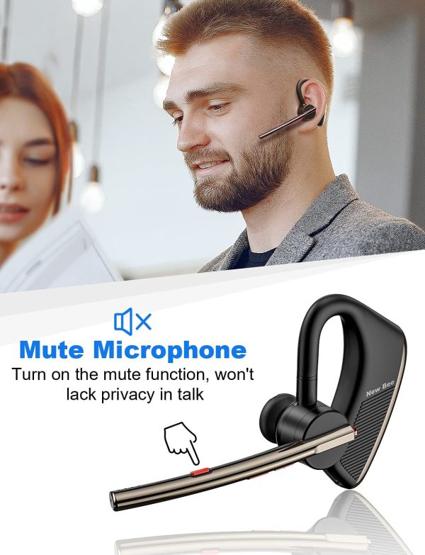 Bluetooth Headset V5.2  24Hrs Talktime Bluetooth Earpiece CVC 8.0 Dual Mic Noise Cancelling Wireless Handsfree Driving Headset with Mic Mute for iPhone/Android/Smartphone/Trucker/Business/Office - Image 3