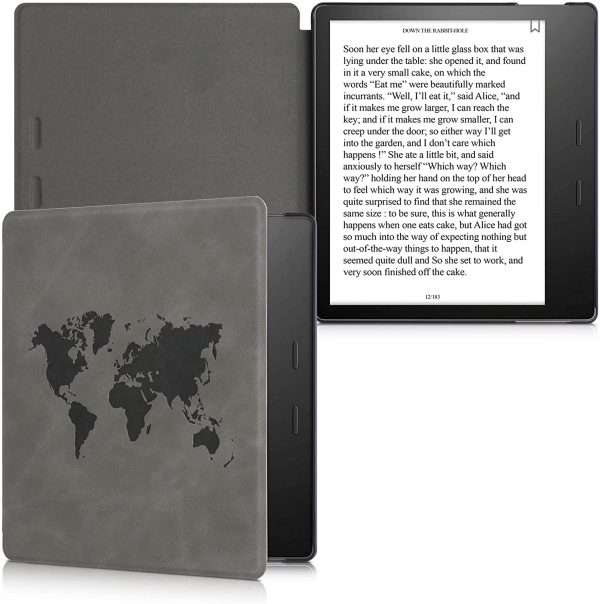 kwmobile Case Compatible with Amazon Kindle Oasis 10. Generation - Case e-Reader Cover - Travel Outline Grey - Image 7