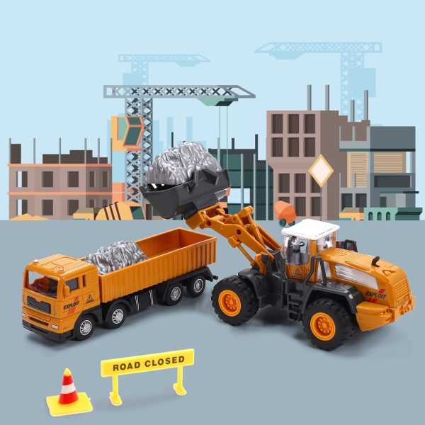 CUTE STONE Construction Toys Vehicles Playset with Playmat, Kids Engineering Truck Toy Set with Crane, Excavator, Tractor with 3 Interchangeable Parts, Cement, Truck, Educational Gift Toy for Toddlers Boys