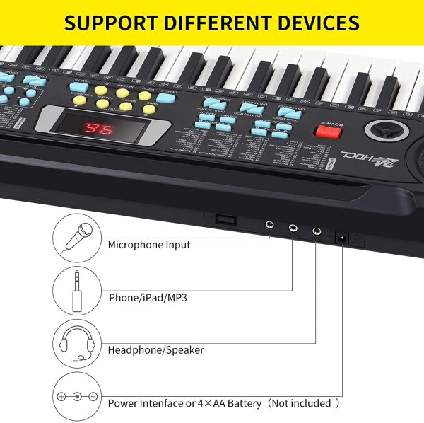 24HOCL Kids Piano Keyboard, 61 Key Electronic Keyboard Portable Digital Music Keyboard, Learning Keyboard with Microphone Music Sheet Stand UL Adapter, Best Gift for Boys & Girls, Black - Image 5