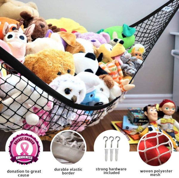 MiniOwls Toy Storage Hammock - Black D??cor Strong Elastic Teddy Bear Organizer (Black, Large) - Image 2