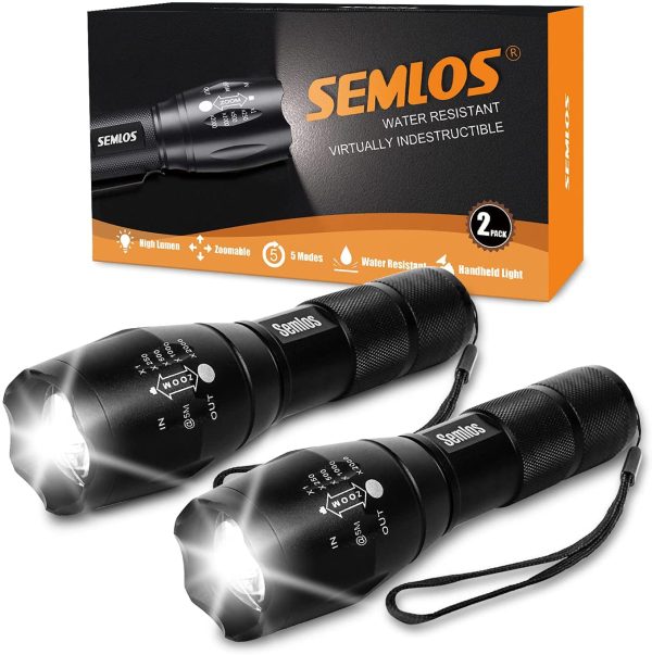 Semlos Tactical Flashlight(Batteries Included) 1000 Lumen, Led Searchlights, Pocket Flashlight High Lumens, 5 Modes, Zoomable, Water Resistant, Handheld Light for Camping, Outdoor, Emergency