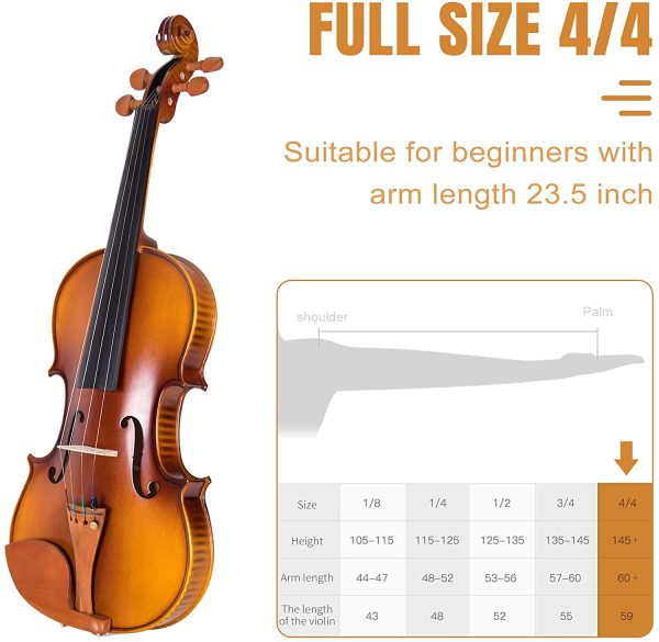 AKLOT Full Size Violin,4/4 Solid Maple Fiddle Acoustic Violin Kit for Beginners with Hygrometer Rod Shoulder Drag Rosin Strings Hard Case - Image 4