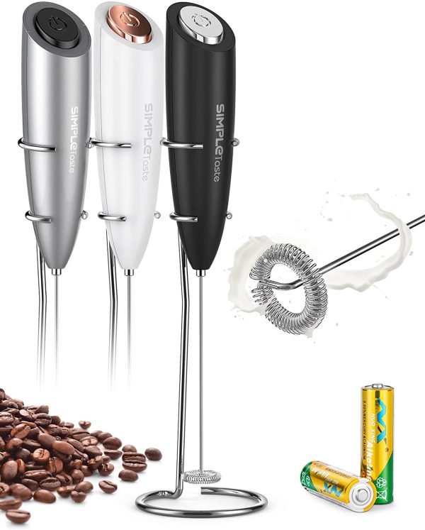 Milk Frother Handheld Battery Operated Electric Foam Maker, Drink Mixer with Stainless Steel Whisk and Stand for Cappuccino, Bulletproof Coffee, Latte