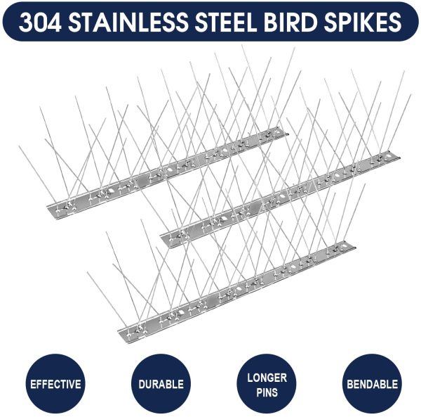 Stainless Steel Bird Spikes, Bird Repellent Spikes for Outside Deterring Pigeon Crows Woodpeckers and Rodent, Deterrent Device Covers 10 Feet(3 Meters) - Image 5