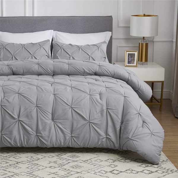 Bedsure King Size Comforters Set Grey Pintuck 102x90 - 3 Pieces Pinch Pleat Bedding Sets King Bed Set - Image 2