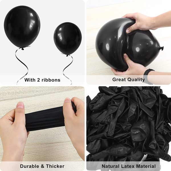 Black Balloons Pcs, 18 Inch 12 Inch 5 Inch Black Party Balloons, Matte Black Latex Balloons for Black Party Decorations Birthday Baby Shower Anniversary Bachelorette or Christmas Decorations - Image 3