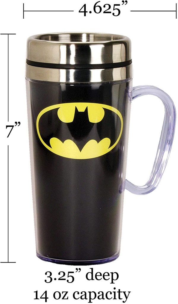 '- Insulated Travel Mug - Batman Logo Coffee Cup - Coffee Lovers Gift - Funny Coffee Mug - 15 oz - Black 1 Count (Pack of 1)