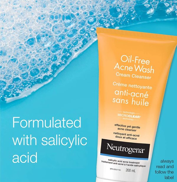 Neutrogena Acne Face Wash, Oil Free Cream Facial Cleanser with Salicylic Acid For Acne & Blackheads, 200ml - Image 2