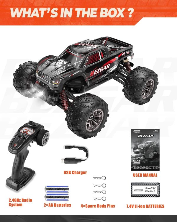 BEZGAR 5 RC Car, High Speed Remote Control Truck 4WD 1:20 Scale Hobby Grade 30 Km/h All Terrains Boys Electric Toy Off Road Monster Vehicle Crawler for Kids and Adults