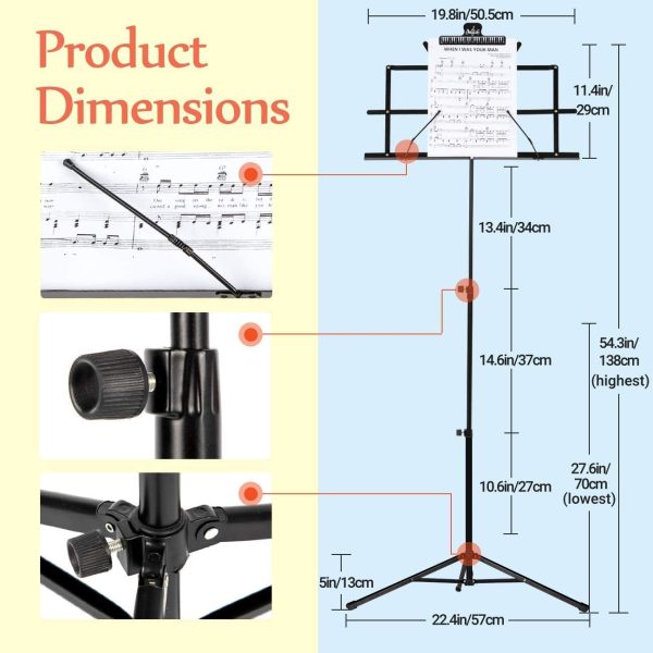 CAHAYA 2 in 1 Sheet Music Stand Folding Metal Dual Use Desktop Book Stand Lightweight Portable Adjustable with Carrying Bag Music Stand with Music Sheet Clip Holder CY0204 - Image 4