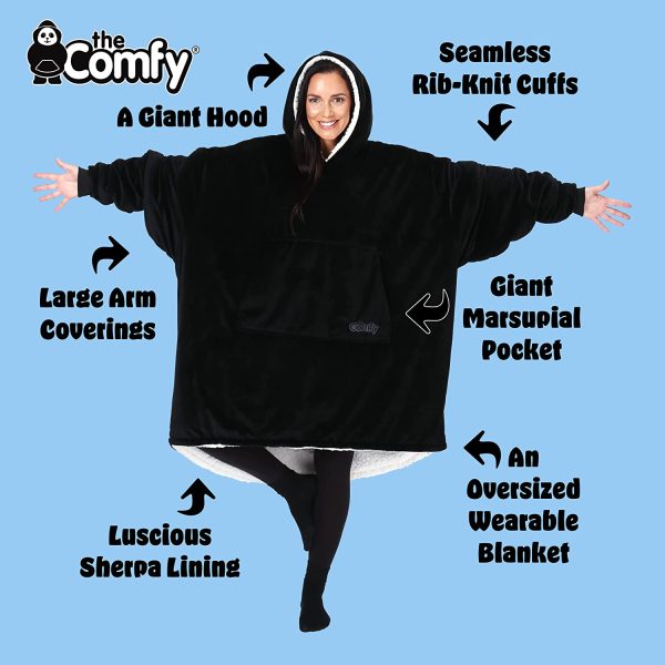 Original | Oversized Microfiber & Sherpa Wearable Blanket, Seen On Shark Tank, One Size Fits All Black - Image 7