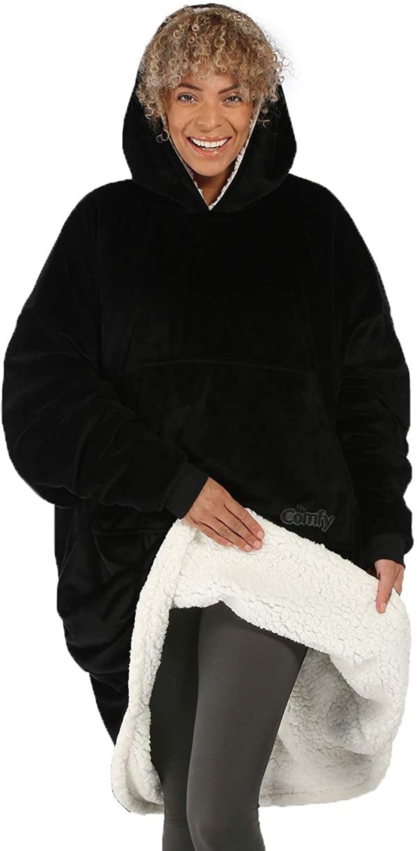 Original | Oversized Microfiber & Sherpa Wearable Blanket, Seen On Shark Tank, One Size Fits All Black - Image 8