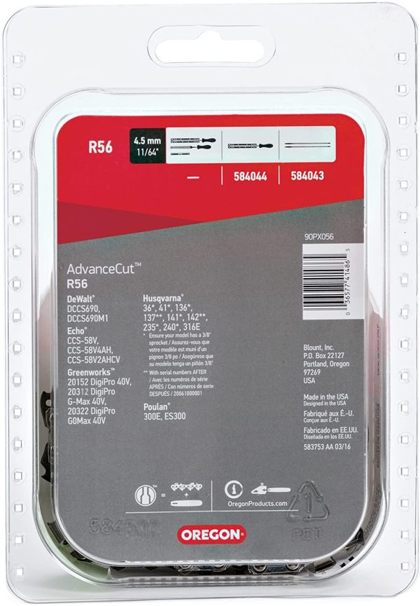 Oregon R56 AdvanceCut Chainsaw Chain for 16-Inch Bar -56 Drive Links ?M?low-kickback chain fits Greenworks, Makita, EGO, DeWalt and more - Image 2