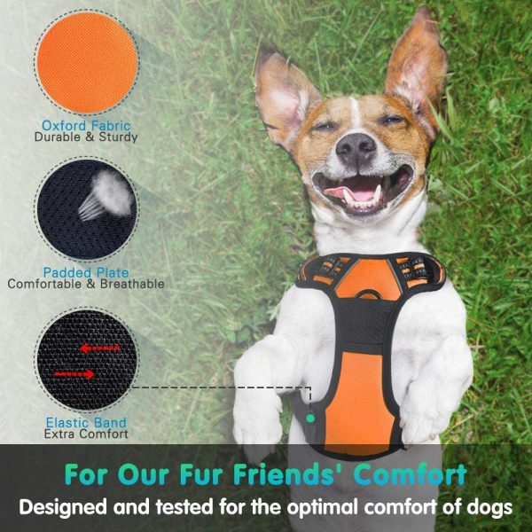 No Pull Dog Harness with Front Clip, Walking Pet Harness with 2 Metal Ring and Handle Reflective Oxford Padded Soft Vest for Small Medium Large Breed (Medium, Orange) - Image 7