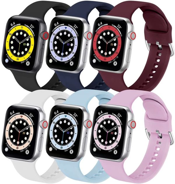 6 Pack Sport Band Compatible with Apple Watch Band 38mm 40mm 41mm 42mm 44mm 45mm iwatch Bands Series 7 6 5 4 3 2 1 SE Bracelet Soft Silicone Sport Straps for Women and Men,eCamframe - Image 4