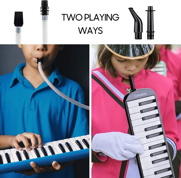 CAHAYA Melodica 32-Key Piano Style Portable with Plastic Flexible Long Pipe Short Mouthpiece and Carrying Bag for Music Lovers Beginners Kids Black CY0050-1 - Image 2