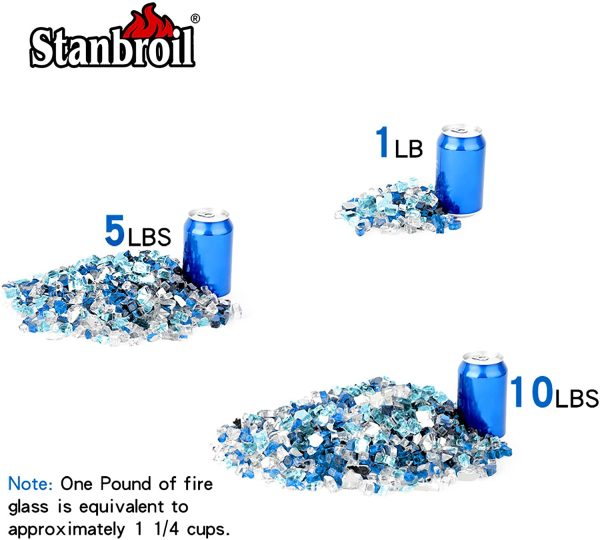 Stanbroil 10-Pound Blended Fire Glass - 1/2 inch Reflective Tempered Fire Glass Blended Aqua Blue, Platinum, Cobalt Blue Reflective Reflective for Indoor and Outdoor Gas Fire Pits and Fireplaces - Image 2