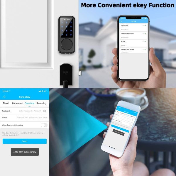 Smart Door Lock,SAFEVANT Keyless Entry Door Lock with Auto Lock,WiFi Door Lock Keypad with Remote Sharing Ekey, Bluetooth Touchscreen Digital Door Lock with Free APP Monitoring for Home Hotel Apartment