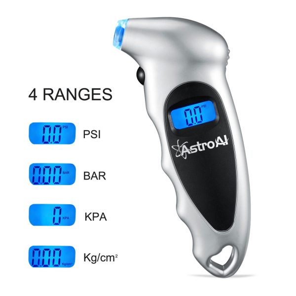 AstroAI Digital Tire Pressure Gauge 150 PSI 4 Settings for Car Truck Bicycle with Backlit LCD and Non-Slip Grip, Silver, 1 Pack - Image 2