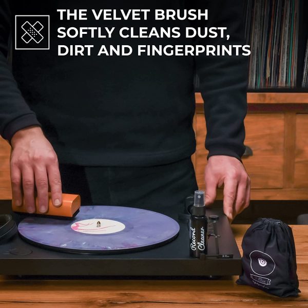 #1 Vinyl Record Cleaner - Complete 4-in-1 Vinyl Record Cleaning Kit - Includes Ultra-Soft Velvet Record Brush, XL Cleaning Liquid, Stylus Brush and Storage Pouch! Will NOT Scratch Your Records!