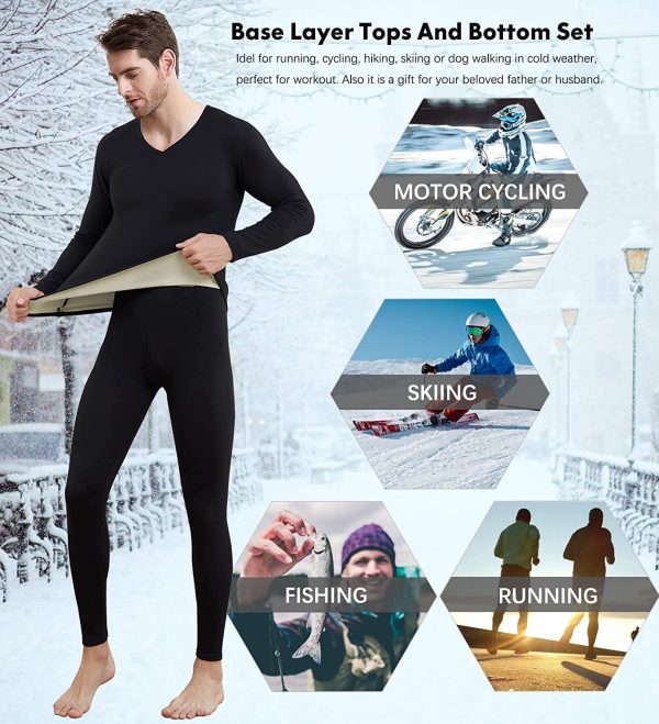 Men's Mid Weight Thermal Underwear Set, Fleece Lined Long Johns Warm Top & Bottom, Winter Warm Base Layer for Skinng - Image 3