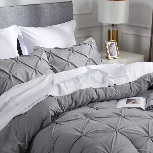 Bedsure King Size Comforters Set Grey Pintuck 102x90 - 3 Pieces Pinch Pleat Bedding Sets King Bed Set - Image 9