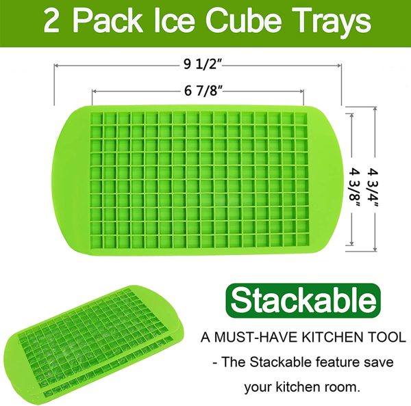 Silicone Mini Ice Cube Trays 2 Pack, 160 Small Ice Cube Molds Easy Release Crushed Ice Cube for Chilling Whiskey Cocktail, BPA Free Flexible Stackable and Durable Soft Mold Storage Containers (Green) - Image 6