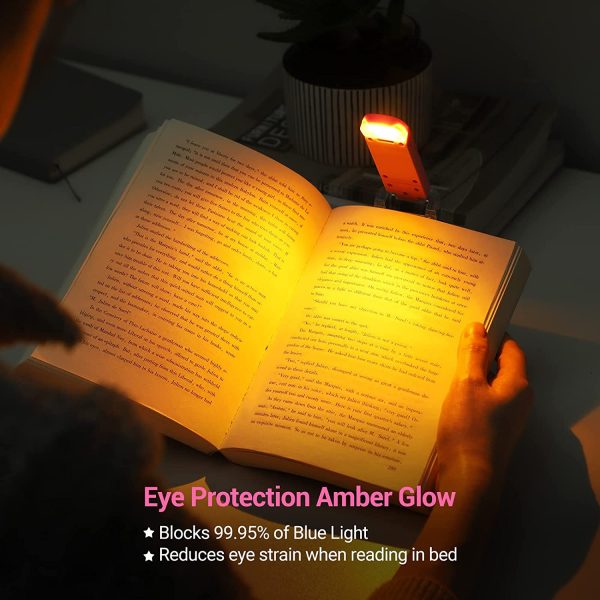 Amber Book Light, USB Rechargeable Book Light for Reading in Bed, 3 Brightness Levels, Blue Light Blocking, LED Clip-on Reading Light for Kids, Bookworms, Pink - Image 8