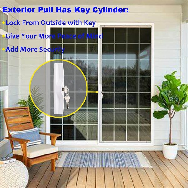 Sliding Patio Door Handle Set with Key Cylinder and Mortise Lock, Full Replacement Handle Lock Set Fits Door Thickness from 1-1/2" to 1-3/4"??-15/16?M?Screw Hole Spacing, Reversible Design(Non-Handed) - Image 2