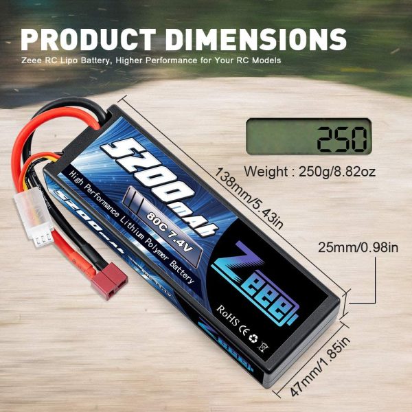 Zeee 2S 7.4V 5200mAh Lipo Battery 80C Hard Case Battery with Deans Plug for 1/8 1/10 RC Vehicles Car Traxxas Slash X-Maxx RC Buggy Truggy RC Airplane(2 Pack) - Image 8